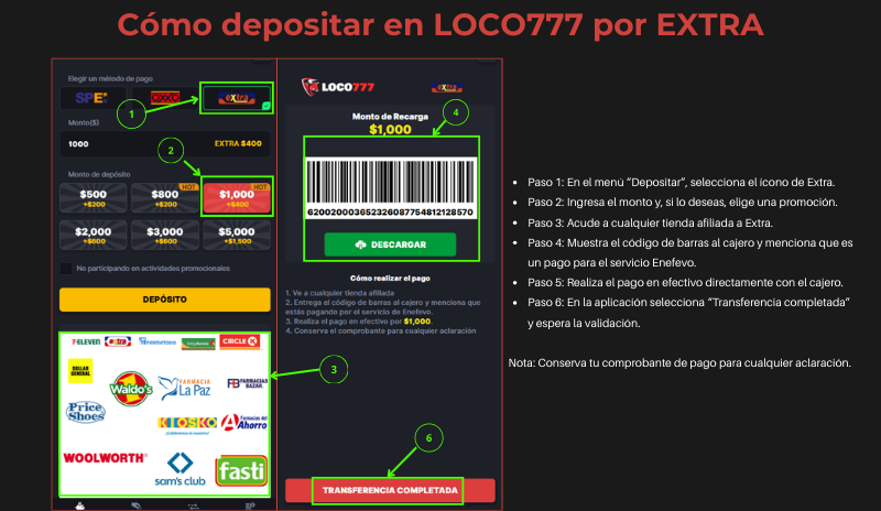 Cómo Hacer Depósitos y Retiros en LOCO777 Paso a Paso 4 Cómo depositar en Loco777 por EXTRA