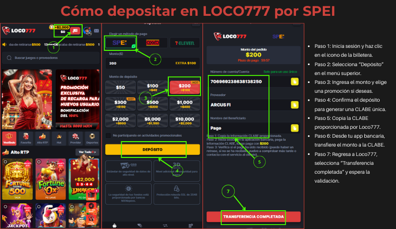Cómo Hacer Depósitos y Retiros en LOCO777 Paso a Paso 2 Cómo depositar en Loco777 por SPEI